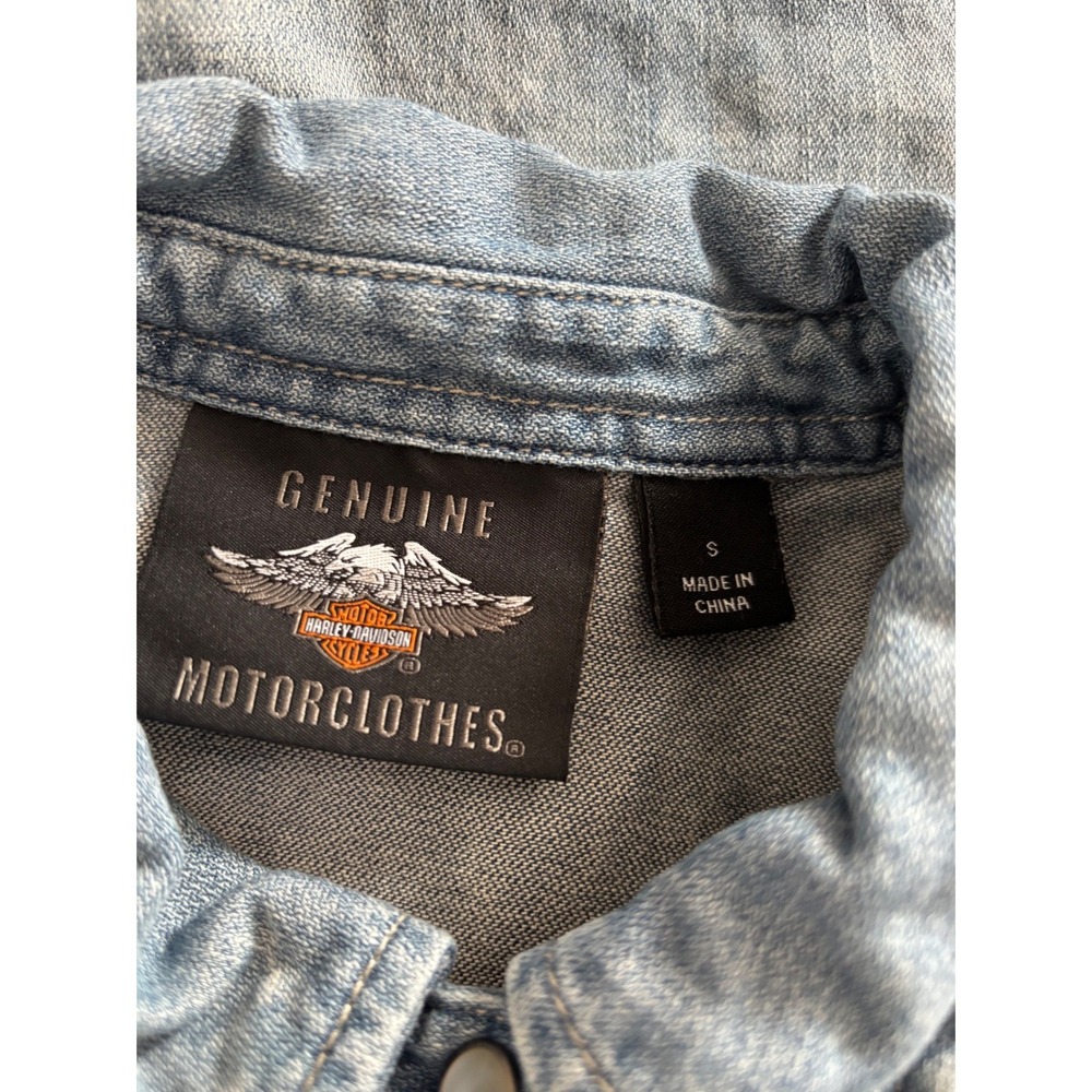 Harley Davidson Womens Denim Vest Light Wash American Flag Studded Frayed small - Picture 10 of 11